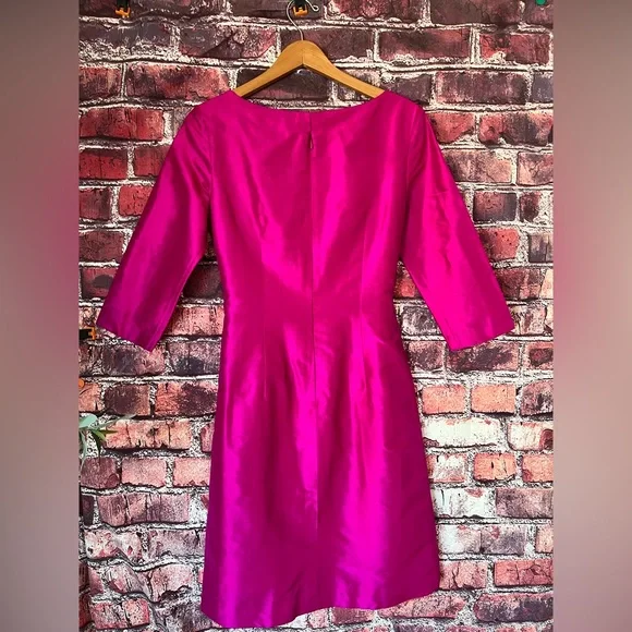 Bright Fuchsia Midi Dress with Navy Tie Waist - Picture 9 of 11
